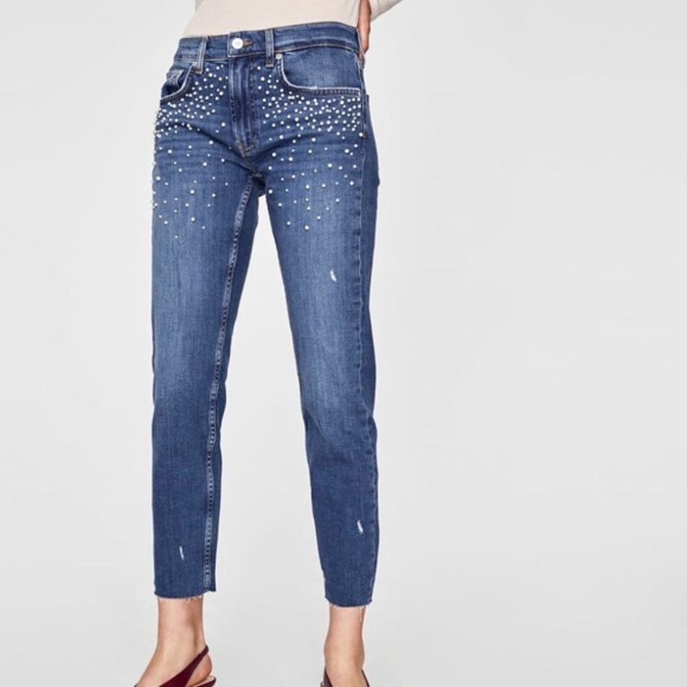 NWT Zara Slim Boyfriend Jeans Pearls